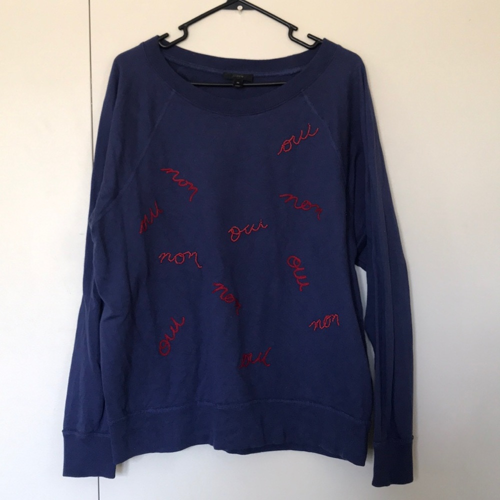 JCrew blue  “oui” “non”sweat shirt. Size xl
